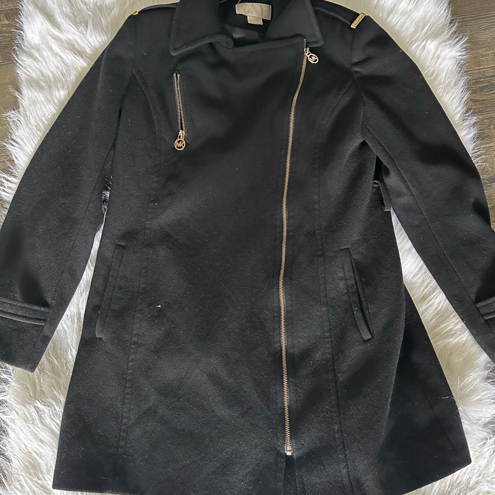 Michael Kors Black Trench Coat with Gold Accents